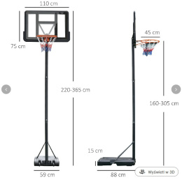 Stojak do koszykówki kosz do koszykówki stojak na 2 kółkach regulowany 291-370 cm