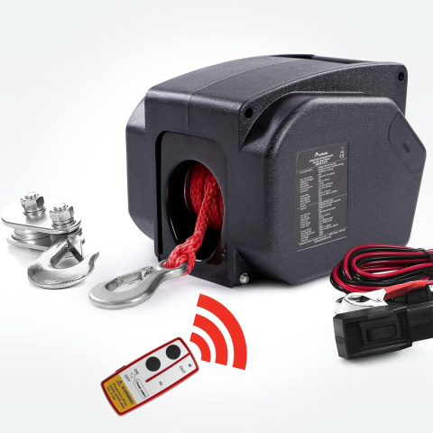 Elektryczna wciągarka linowa 12 V do przyczepki do łodzi z pilotem zdalnego sterowania siła ciągnąca 4990 kg Elektryczna wciągarka linowa 12 V do przyczepki do łodzi z pilotem zdalnego sterowania siła ciągnąca 4990 kg